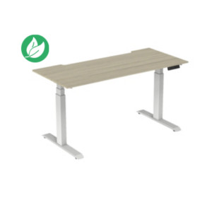 Bureau assis-debout Activ'o - Réglage électrique en hauteur - L.180 x P.80 cm - Plateau Chêne avec échancrure - Pieds métal Blanc Bureau assis-debout Activ'o - Réglage électrique en hauteur - L.180 x P.80 cm - Plateau Chêne avec échancrure - Pieds métal Blanc