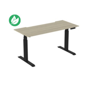 Bureau assis-debout Activ'o - Réglage électrique en hauteur - L.180 x P.80 cm - Plateau Chêne avec échancrure - Pieds métal Noir Bureau assis-debout Activ'o - Réglage électrique en hauteur - L.180 x P.80 cm - Plateau Chêne avec échancrure - Pieds métal Noir