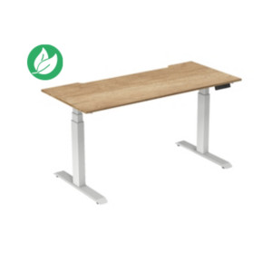 Bureau assis-debout Activ'o - Réglage électrique en hauteur - L.180 x P.80 cm - Plateau Chêne Nebraska avec échancrure - Pieds métal Blanc Bureau assis-debout Activ'o - Réglage électrique en hauteur - L.180 x P.80 cm - Plateau Chêne Nebraska avec échancrure - Pieds métal Blanc