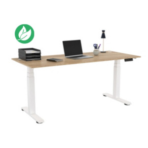 Bureau assis-debout Activ'o - Réglage électrique en hauteur - L.180 x P.80 cm - Plateau Chêne Nebraska avec obturateurs - Pieds métal Blanc Bureau assis-debout Activ'o - Réglage électrique en hauteur - L.180 x P.80 cm - Plateau Chêne Nebraska avec obturateurs - Pieds métal Blanc