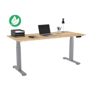 Bureau assis-debout Activ'o - Réglage électrique en hauteur - L.180 x P.80 cm - Plateau Chêne Nebraska avec obturateurs - Pieds métal Gris Bureau assis-debout Activ'o - Réglage électrique en hauteur - L.180 x P.80 cm - Plateau Chêne Nebraska avec obturateurs - Pieds métal Gris