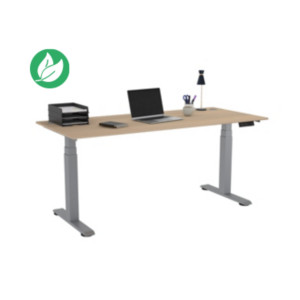 Bureau assis-debout Activ'o - Réglage électrique en hauteur - L.180 x P.80 cm - Plateau Chêne avec obturateurs - Pieds métal Gris Bureau assis-debout Activ'o - Réglage électrique en hauteur - L.180 x P.80 cm - Plateau Chêne avec obturateurs - Pieds métal Gris