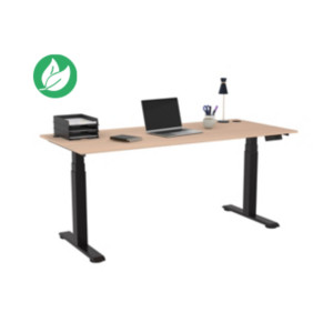 Bureau assis-debout Activ'o - Réglage électrique en hauteur - L.180 x P.80 cm - Plateau Chêne avec obturateurs - Pieds métal Noir Bureau assis-debout Activ'o - Réglage électrique en hauteur - L.180 x P.80 cm - Plateau Chêne avec obturateurs - Pieds métal Noir