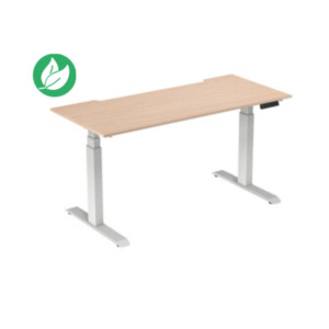 Bureau assis-debout Activ'o - Réglage électrique en hauteur - L.180 x P.80 cm - Plateau Hêtre avec échancrure - Pieds métal Blanc Bureau assis-debout Activ'o - Réglage électrique en hauteur - L.180 x P.80 cm - Plateau Hêtre avec échancrure - Pieds métal Blanc