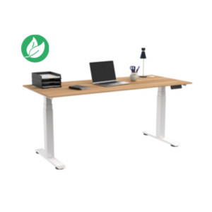 Bureau assis-debout Activ'o - Réglage électrique en hauteur - L.180 x P.80 cm - Plateau Hêtre avec obturateurs - Pieds métal Blanc Bureau assis-debout Activ'o - Réglage électrique en hauteur - L.180 x P.80 cm - Plateau Hêtre avec obturateurs - Pieds métal Blanc