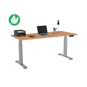 Bureau assis-debout Activ'o - Réglage électrique en hauteur - L.180 x P.80 cm - Plateau Hêtre avec obturateurs - Pieds métal Gris Bureau assis-debout Activ'o - Réglage électrique en hauteur - L.180 x P.80 cm - Plateau Hêtre avec obturateurs - Pieds métal Gris