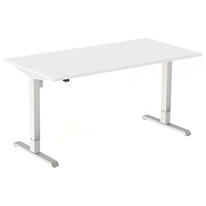 Bureau assis-debout Actual - Réglage électrique en hauteur - L.120 x P.80 cm - Plateau Blanc - Pieds métal Blanc