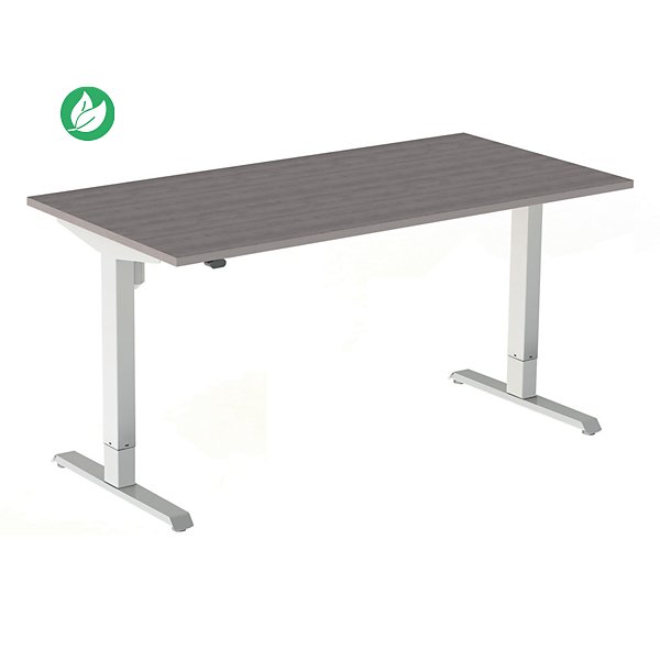 Bureau assis-debout Actual - Réglage électrique en hauteur - L.120 x P.80 cm - Plateau Chêne grisé - Pieds métal Blanc