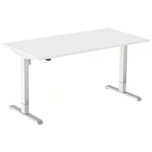 Bureau assis-debout Actual - Réglage électrique en hauteur - L.160 x P.80 cm - Plateau Blanc - Pieds métal Blanc