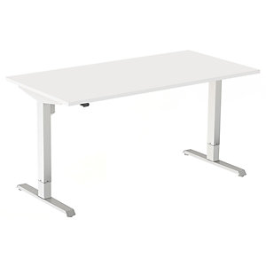 Bureau assis-debout Actual - Réglage électrique en hauteur - L.180 x P.80 cm - Plateau Blanc - Pieds métal Blanc