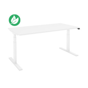 Bureau assis-debout Eminence - Réglage électrique en hauteur - L.120 x P.80 cm - Plateau Blanc - Pieds Blanc