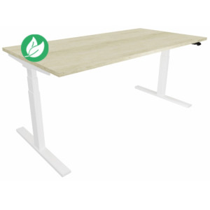 Bureau assis-debout Eminence - Réglage électrique en hauteur - L.120 x P.80 cm - Plateau Chêne canadien - Pieds Blanc