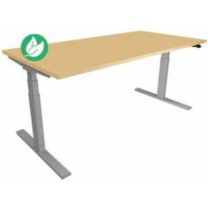 Bureau assis-debout Eminence - Réglage électrique en hauteur - L.120 x P.80 cm - Plateau Hêtre - Pieds Aluminium