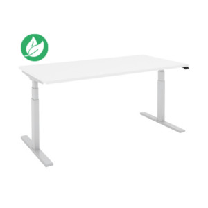 Bureau assis-debout Eminence - Réglage électrique en hauteur - L.140 x P.80 cm - Plateau Blanc - Pieds Aluminium