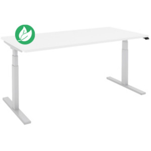 Bureau assis-debout Eminence - Réglage électrique en hauteur sans mémoire - L.160 x P.80 cm - Plateau Blanc - Pieds Aluminium Bureau assis-debout Eminence - Réglage électrique en hauteur sans mémoire - L.160 x P.80 cm - Plateau Blanc - Pieds Aluminium