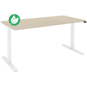 Bureau assis-debout Eminence - Réglage électrique en hauteur sans mémoire - L.160 x P.80 cm - Plateau Chêne - Pieds Blanc Bureau assis-debout Eminence - Réglage électrique en hauteur sans mémoire - L.160 x P.80 cm - Plateau Chêne - Pieds Blanc
