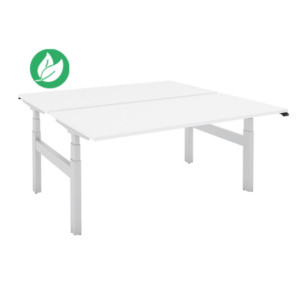 Bureau assis-debout partagé 2 postes Eminence - Réglage électrique en hauteur - L.120 x P.166 cm - Plateau Blanc - Pieds Aluminium Bureau assis-debout partagé 2 postes Eminence - Réglage électrique en hauteur - L.120 x P.166 cm - Plateau Blanc - Pieds Aluminium