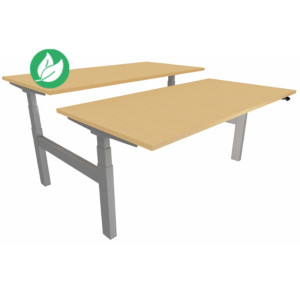 Bureau assis-debout partagé 2 postes Eminence - Réglage électrique en hauteur - L.120 x P.166 cm - Plateau Hêtre - Pieds Aluminium Bureau assis-debout partagé 2 postes Eminence - Réglage électrique en hauteur - L.120 x P.166 cm - Plateau Hêtre - Pieds Aluminium
