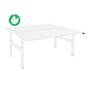 Bureau assis-debout partagé 2 postes Eminence - Réglage électrique en hauteur - L.140 x P.166 cm - Plateau Blanc - Pieds Blanc Bureau assis-debout partagé 2 postes Eminence - Réglage électrique en hauteur - L.140 x P.166 cm - Plateau Blanc - Pieds Blanc