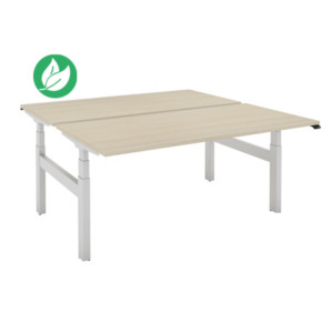 Bureau assis-debout partagé 2 postes Eminence - Réglage électrique en hauteur - L.160 x P.166 cm - Plateau Chêne - Pieds Aluminium Bureau assis-debout partagé 2 postes Eminence - Réglage électrique en hauteur - L.160 x P.166 cm - Plateau Chêne - Pieds Aluminium