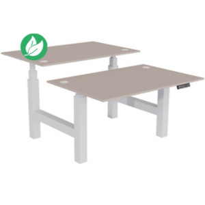 Bureau assis-debout partagé Activ'o - Réglage électrique en hauteur - L.120 x P.80 cm - Plateau Argile avec obturateurs - Pieds Blanc Bureau assis-debout partagé Activ'o - Réglage électrique en hauteur - L.120 x P.80 cm - Plateau Argile avec obturateurs - Pieds Blanc