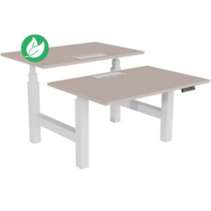 Bureau assis-debout partagé Activ'o - Réglage électrique en hauteur - L.120 x P.80 cm - Plateau Argile avec top access - Pieds Blanc Bureau assis-debout partagé Activ'o - Réglage électrique en hauteur - L.120 x P.80 cm - Plateau Argile avec top access - Pieds Blanc