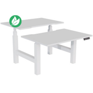 Bureau assis-debout partagé Activ'o - Réglage électrique en hauteur - L.120 x P.80 cm - Plateau Blanc avec échancrure - Pieds Blanc Bureau assis-debout partagé Activ'o - Réglage électrique en hauteur - L.120 x P.80 cm - Plateau Blanc avec échancrure - Pieds Blanc