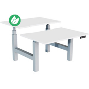 Bureau assis-debout partagé Activ'o - Réglage électrique en hauteur - L.120 x P.80 cm - Plateau Blanc avec échancrure - Pieds Gris Bureau assis-debout partagé Activ'o - Réglage électrique en hauteur - L.120 x P.80 cm - Plateau Blanc avec échancrure - Pieds Gris