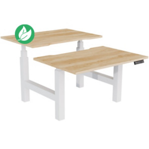 Bureau assis-debout partagé Activ'o - Réglage électrique en hauteur - L.120 x P.80 cm - Plateau Chêne Nebraska avec échancrure - Pieds Blanc Bureau assis-debout partagé Activ'o - Réglage électrique en hauteur - L.120 x P.80 cm - Plateau Chêne Nebraska avec échancrure - Pieds Blanc