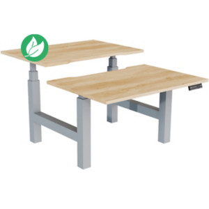Bureau assis-debout partagé Activ'o - Réglage électrique en hauteur - L.120 x P.80 cm - Plateau Chêne Nebraska avec échancrure - Pieds Gris Bureau assis-debout partagé Activ'o - Réglage électrique en hauteur - L.120 x P.80 cm - Plateau Chêne Nebraska avec échancrure - Pieds Gris