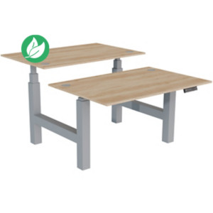 Bureau assis-debout partagé Activ'o - Réglage électrique en hauteur - L.120 x P.80 cm - Plateau Chêne Nebraska avec obturateurs - Pieds Gris Bureau assis-debout partagé Activ'o - Réglage électrique en hauteur - L.120 x P.80 cm - Plateau Chêne Nebraska avec obturateurs - Pieds Gris