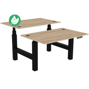 Bureau assis-debout partagé Activ'o - Réglage électrique en hauteur - L.120 x P.80 cm - Plateau Chêne Nebraska avec obturateurs - Pieds Noir Bureau assis-debout partagé Activ'o - Réglage électrique en hauteur - L.120 x P.80 cm - Plateau Chêne Nebraska avec obturateurs - Pieds Noir
