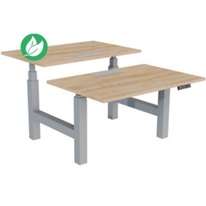 Bureau assis-debout partagé Activ'o - Réglage électrique en hauteur - L.120 x P.80 cm - Plateau Chêne Nebraska avec top access - Pieds Gris Bureau assis-debout partagé Activ'o - Réglage électrique en hauteur - L.120 x P.80 cm - Plateau Chêne Nebraska avec top access - Pieds Gris