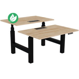 Bureau assis-debout partagé Activ'o - Réglage électrique en hauteur - L.120 x P.80 cm - Plateau Chêne Nebraska avec top access - Pieds Noir Bureau assis-debout partagé Activ'o - Réglage électrique en hauteur - L.120 x P.80 cm - Plateau Chêne Nebraska avec top access - Pieds Noir
