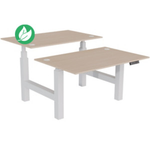 Bureau assis-debout partagé Activ'o - Réglage électrique en hauteur - L.120 x P.80 cm - Plateau Chêne avec obturateurs - Pieds Blanc Bureau assis-debout partagé Activ'o - Réglage électrique en hauteur - L.120 x P.80 cm - Plateau Chêne avec obturateurs - Pieds Blanc