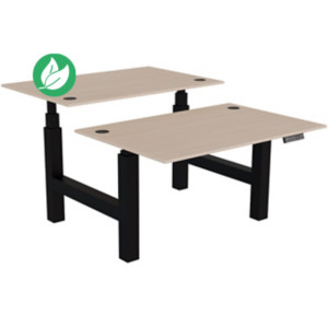 Bureau assis-debout partagé Activ'o - Réglage électrique en hauteur - L.120 x P.80 cm - Plateau Chêne avec obturateurs - Pieds Noir Bureau assis-debout partagé Activ'o - Réglage électrique en hauteur - L.120 x P.80 cm - Plateau Chêne avec obturateurs - Pieds Noir
