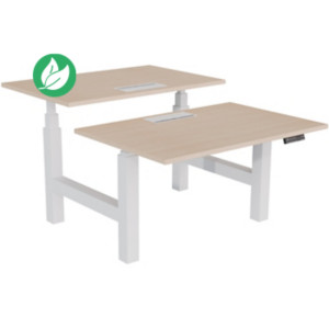 Bureau assis-debout partagé Activ'o - Réglage électrique en hauteur - L.120 x P.80 cm - Plateau Chêne avec top access - Pieds Blanc Bureau assis-debout partagé Activ'o - Réglage électrique en hauteur - L.120 x P.80 cm - Plateau Chêne avec top access - Pieds Blanc