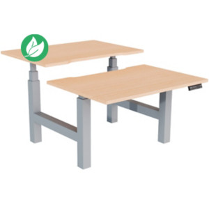 Bureau assis-debout partagé Activ'o - Réglage électrique en hauteur - L.120 x P.80 cm - Plateau Hêtre avec échancrure - Pieds Gris Bureau assis-debout partagé Activ'o - Réglage électrique en hauteur - L.120 x P.80 cm - Plateau Hêtre avec échancrure - Pieds Gris