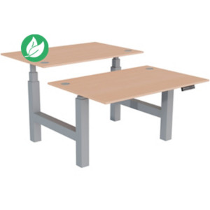 Bureau assis-debout partagé Activ'o - Réglage électrique en hauteur - L.120 x P.80 cm - Plateau Hêtre avec obturateurs - Pieds Gris Bureau assis-debout partagé Activ'o - Réglage électrique en hauteur - L.120 x P.80 cm - Plateau Hêtre avec obturateurs - Pieds Gris