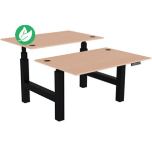 Bureau assis-debout partagé Activ'o - Réglage électrique en hauteur - L.120 x P.80 cm - Plateau Hêtre avec obturateurs - Pieds Noir Bureau assis-debout partagé Activ'o - Réglage électrique en hauteur - L.120 x P.80 cm - Plateau Hêtre avec obturateurs - Pieds Noir