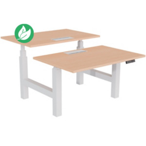 Bureau assis-debout partagé Activ'o - Réglage électrique en hauteur - L.120 x P.80 cm - Plateau Hêtre avec top access - Pieds Blanc Bureau assis-debout partagé Activ'o - Réglage électrique en hauteur - L.120 x P.80 cm - Plateau Hêtre avec top access - Pieds Blanc