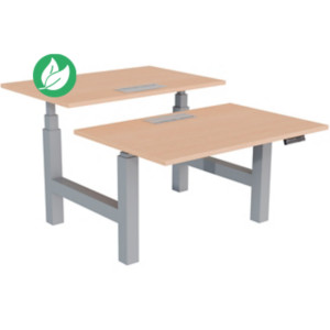 Bureau assis-debout partagé Activ'o - Réglage électrique en hauteur - L.120 x P.80 cm - Plateau Hêtre avec top access - Pieds Gris Bureau assis-debout partagé Activ'o - Réglage électrique en hauteur - L.120 x P.80 cm - Plateau Hêtre avec top access - Pieds Gris