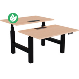 Bureau assis-debout partagé Activ'o - Réglage électrique en hauteur - L.120 x P.80 cm - Plateau Hêtre avec top access - Pieds Noir Bureau assis-debout partagé Activ'o - Réglage électrique en hauteur - L.120 x P.80 cm - Plateau Hêtre avec top access - Pieds Noir