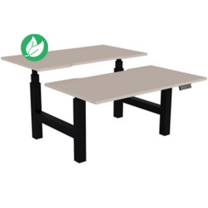 Bureau assis-debout partagé Activ'o - Réglage électrique en hauteur - L.140 x P.80 cm - Plateau Argile avec échancrure - Pieds Noir Bureau assis-debout partagé Activ'o - Réglage électrique en hauteur - L.140 x P.80 cm - Plateau Argile avec échancrure - Pieds Noir