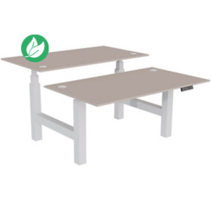 Bureau assis-debout partagé Activ'o - Réglage électrique en hauteur - L.140 x P.80 cm - Plateau Argile avec obturateurs - Pieds Blanc Bureau assis-debout partagé Activ'o - Réglage électrique en hauteur - L.140 x P.80 cm - Plateau Argile avec obturateurs - Pieds Blanc