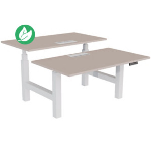 Bureau assis-debout partagé Activ'o - Réglage électrique en hauteur - L.140 x P.80 cm - Plateau Argile avec top access - Pieds Blanc Bureau assis-debout partagé Activ'o - Réglage électrique en hauteur - L.140 x P.80 cm - Plateau Argile avec top access - Pieds Blanc