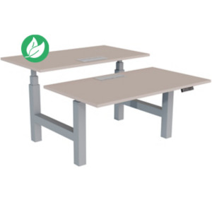 Bureau assis-debout partagé Activ'o - Réglage électrique en hauteur - L.140 x P.80 cm - Plateau Argile avec top access - Pieds Gris Bureau assis-debout partagé Activ'o - Réglage électrique en hauteur - L.140 x P.80 cm - Plateau Argile avec top access - Pieds Gris