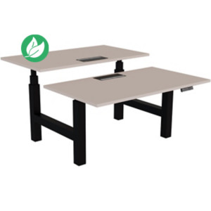 Bureau assis-debout partagé Activ'o - Réglage électrique en hauteur - L.140 x P.80 cm - Plateau Argile avec top access - Pieds Noir Bureau assis-debout partagé Activ'o - Réglage électrique en hauteur - L.140 x P.80 cm - Plateau Argile avec top access - Pieds Noir