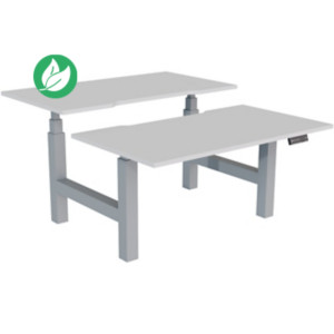 Bureau assis-debout partagé Activ'o - Réglage électrique en hauteur - L.140 x P.80 cm - Plateau Blanc avec échancrure - Pieds Gris Bureau assis-debout partagé Activ'o - Réglage électrique en hauteur - L.140 x P.80 cm - Plateau Blanc avec échancrure - Pieds Gris