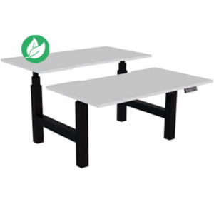 Bureau assis-debout partagé Activ'o - Réglage électrique en hauteur - L.140 x P.80 cm - Plateau Blanc avec échancrure - Pieds Noir Bureau assis-debout partagé Activ'o - Réglage électrique en hauteur - L.140 x P.80 cm - Plateau Blanc avec échancrure - Pieds Noir